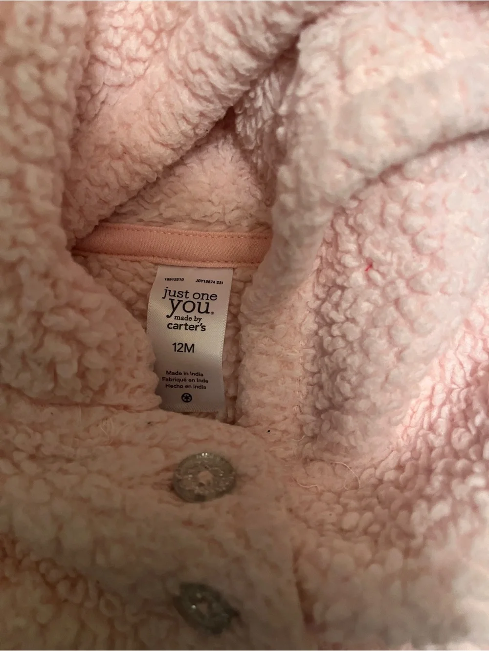 Carter's Baby Girl Plush Hooded Sherpa Jacket - Pale Pink Size 12M